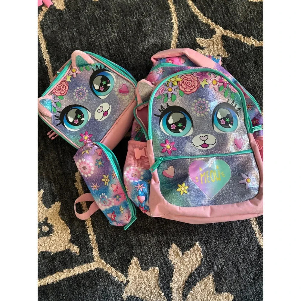 Kitty in pink backpack set with 3D ears